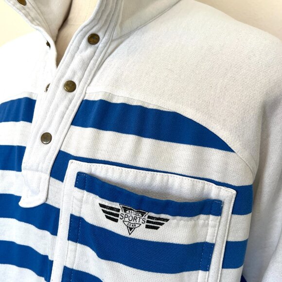 80's Trader Bay Sweatshirt - Polo Pullover - Striped - Blue & White - Size XL - Picture 3 of 7